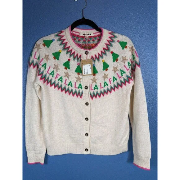 New Boden Edie Fair Isle Alpaca Blend Holiday Cardigan Sweater Cream S MSRP$150 - Picture 2 of 13